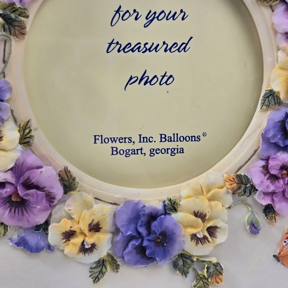 Flowers Inc Balloons Pansy Floral Picture Frame 3D Resin Purple Yellow Butterfly